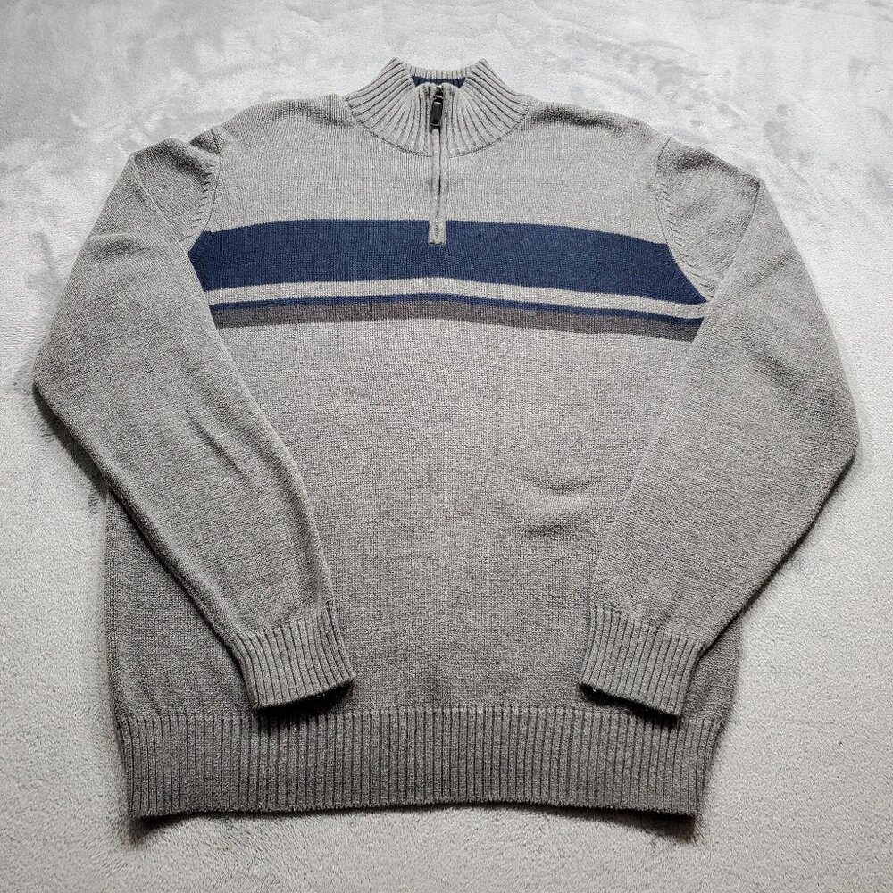 Saddlebred Quarter Zip Pullover Sweater Stripped Two Tone Gray Blue Men Sz M